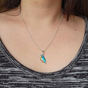 Silver Kingfisher Pendant Necklace in Blue and Gold